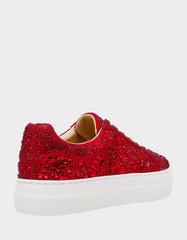 REILY RED Platform Low-Top Lace-Up Rhinestone Women's Sneaker