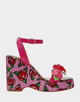 LIZZETE Fuchsia Rose Platform Flowers Embellished Women's Wedge Heel