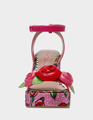 LIZZETE Fuchsia Rose Platform Flowers Embellished Women's Wedge Heel