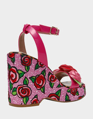 LIZZETE Fuchsia Rose Platform Flowers Embellished Women's Wedge Heel