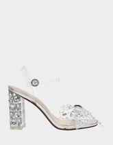 PRATT Silver Women's Rhinestone Embellished Flower Heel