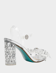 PRATT Silver Women's Rhinestone Embellished Flower Heel
