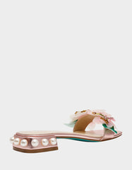 ROSIA Light Pink Flower Embellished Pearl Square-Toe Women's Block Heel