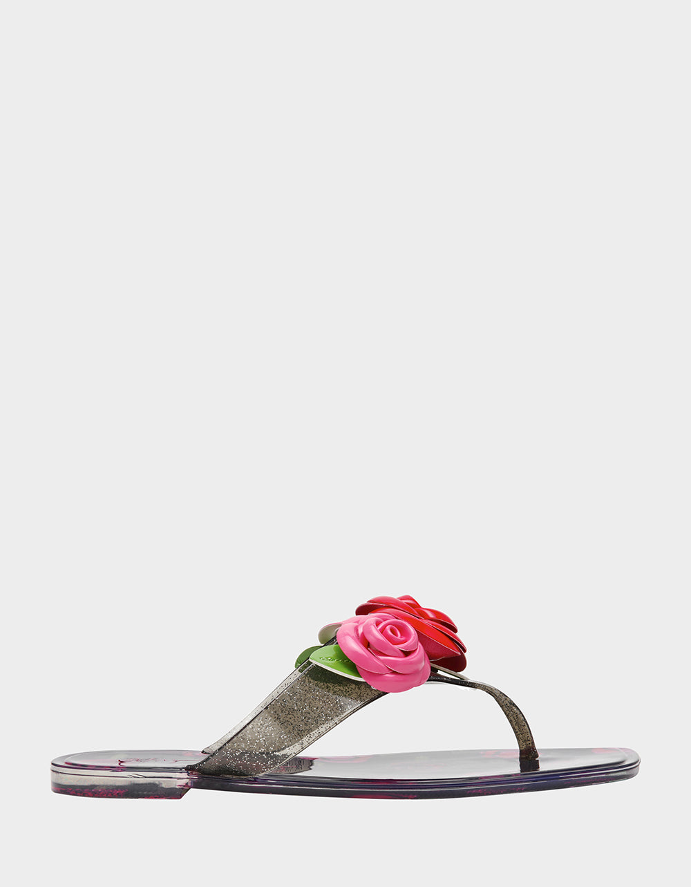 TRENTEN Black Rose Jelly Thong Strappy Women's Sandal