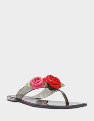 TRENTEN Black Rose Jelly Thong Strappy Women's Sandal