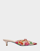 KEELY Nude Floral Pointed-Toe Mule Embellished Women's Kitten Heel