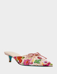 KEELY Nude Floral Pointed-Toe Mule Embellished Women's Kitten Heel