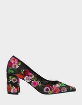 CYRUS Black Floral Pointed-Toe Sequin Embellished Women's Heel
