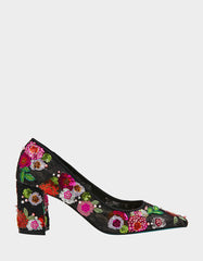CYRUS Black Floral Pointed-Toe Sequin Embellished Women's Heel
