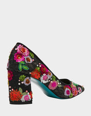 CYRUS Black Floral Pointed-Toe Sequin Embellished Women's Heel