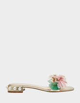 ROSIA Light Gold Flower Embellished Pearl Square-Toe Women's Block Heel