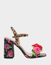 KRYSTLE Black Rose Flower Embellished Women's Block Heel