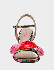 KRYSTLE Black Rose Flower Embellished Women's Block Heel