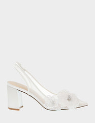 PETRA IVORY Slingback Floral Mesh Block Heel