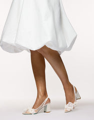 PETRA IVORY Slingback Floral Mesh Block Heel