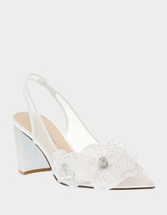 PETRA IVORY Slingback Floral Mesh Block Heel