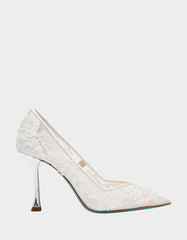 JENII IVORY Pointed-Toe Mesh Embellished Floral Print Pump Women's Heel