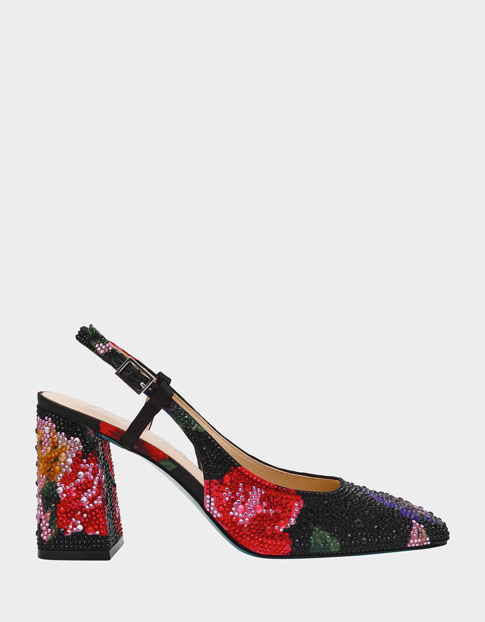 ELIAS BLACK MULTI FLORAL Square-Toe Slingback Women's Block Heel