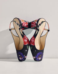 ELIAS BLACK MULTI FLORAL Square-Toe Slingback Women's Block Heel