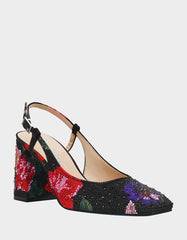 ELIAS BLACK MULTI FLORAL Square-Toe Slingback Women's Block Heel