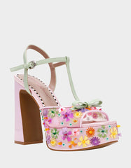 MELODIE PINK MULTI Women's Platform Floral Heel Sandal