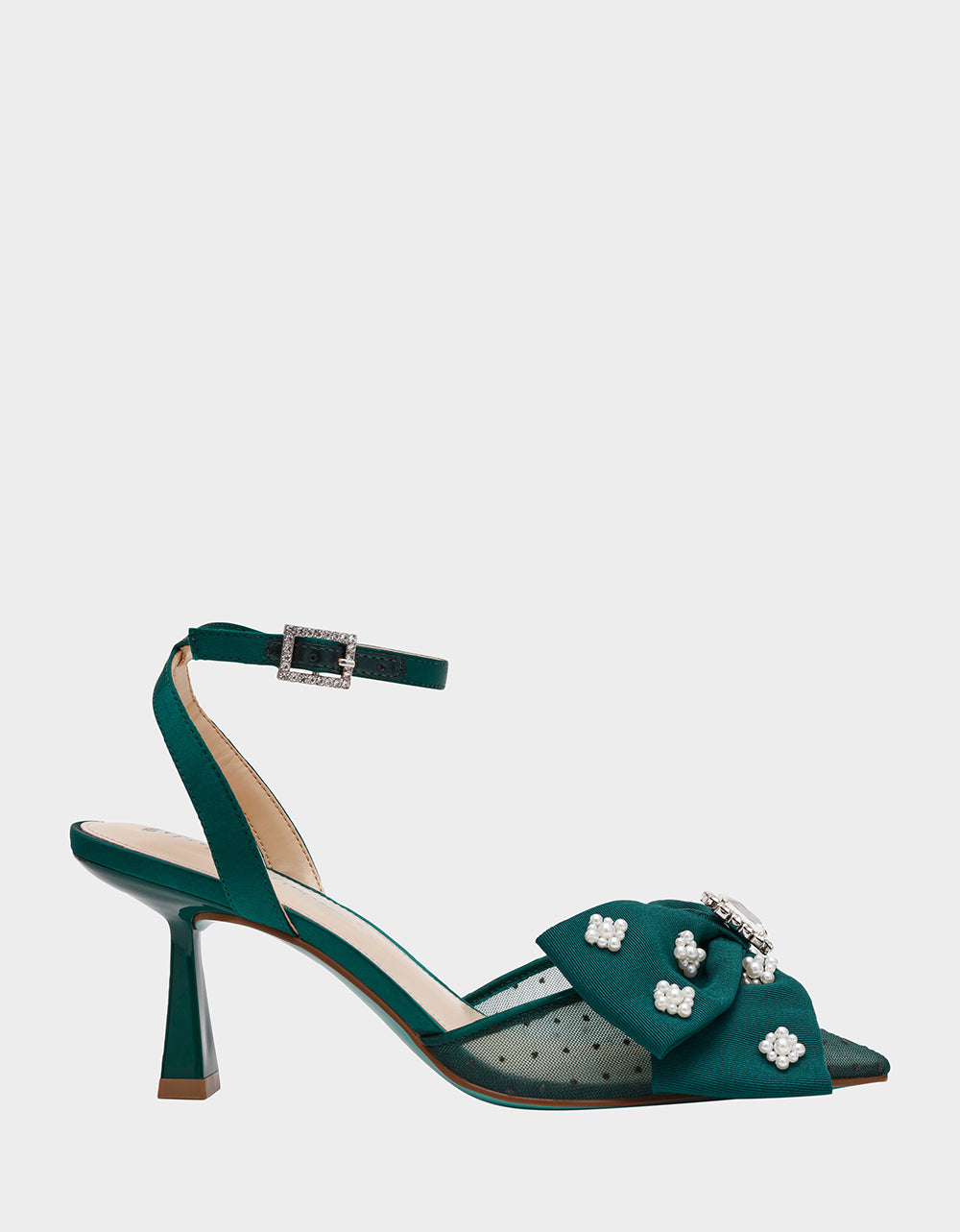 MARK EMERALD Pointed-Toe Mesh Pump Rhinestone Bow Women's Heel