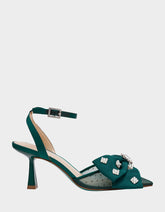 MARK EMERALD Pointed-Toe Mesh Pump Rhinestone Bow Women's Heel