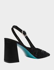 NINAH BLACK Square-Toe Slingback Mesh Block Heels