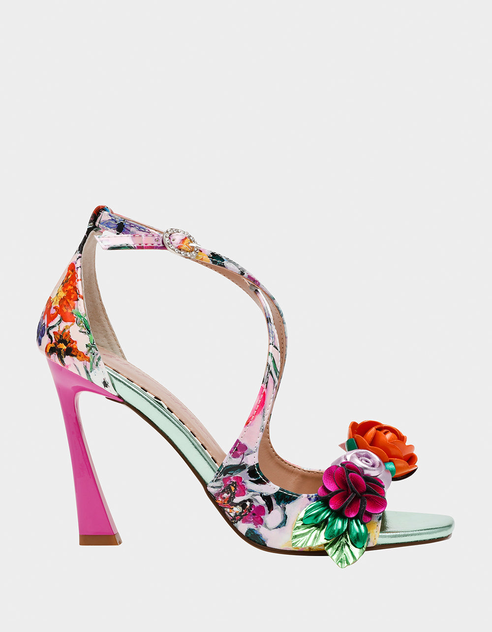 MIKAH PALE PINK FLORAL Square-Toe Strappy Heel