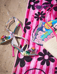 MIKAH PALE PINK FLORAL Square-Toe Strappy Heel