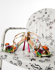 MIKAH PALE PINK FLORAL Square-Toe Strappy Heel