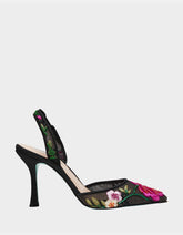 APRIL BLACK MULTI FLORAL Pointed-Toe Slingback Pump Heels
