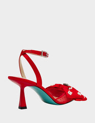 MARK RED Pointed-Toe Mesh Pump Rhinestone Bow Women's Heel