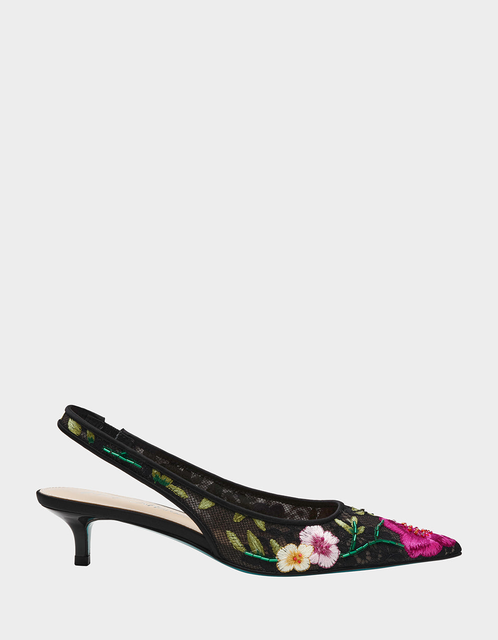 FELIX BLACK MULTI FLORAL Pointed-Toe Slingback Pump Kitten Heel