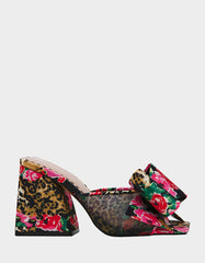 JORDN LEOPARD FLORAL Square-Toe Mule Block Heel