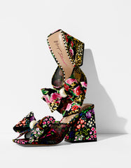 JORDN LEOPARD FLORAL Square-Toe Mule Block Heel