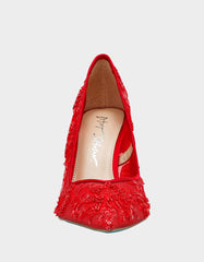 JENII RED Pointed-Toe Mesh Embellished Floral Print Pump Women's Heel