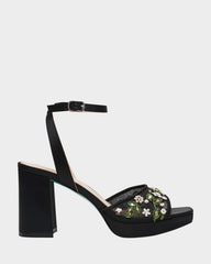 KIRRA BLACK Platform Strappy Square-Toe Block Heel