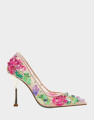 NETTA NUDE MULTI Women's Floral Embellished Nude Mesh High Heel