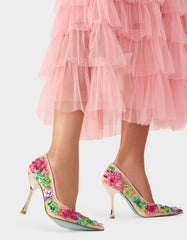 NETTA NUDE MULTI Women's Floral Embellished Nude Mesh High Heel