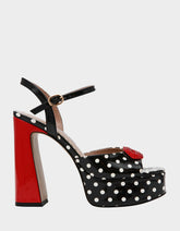 ALLYSON WHITE BLACK POLKA DOT Women's Platform Sandal Heels