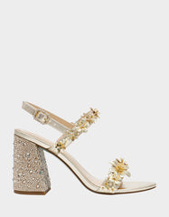 DRUE LIGHT GOLD Strappy Open-Toe Rhinestone Embellished Flower Women's Heel