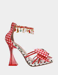 MARGRET RED MULTI Women's Strappy Square-Toe Charm Heel