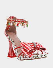 MARGRET RED MULTI Women's Strappy Square-Toe Charm Heel