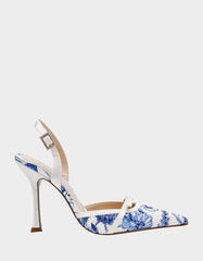ROZA WHITE/BLUE FLORAL Women's Pointed Toe Stiletto Floral Heel
