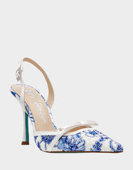 ROZA WHITE/BLUE FLORAL Women's Pointed Toe Stiletto Floral Heel