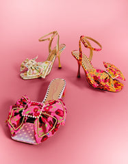 GARNET PINK FLORAL Square-Toe Mule Block Heel