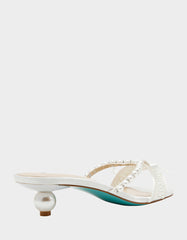 MANDY PEARL Women's Strappy Pearl Embellished Kitten Heel