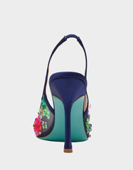 EDDIE NAVY MULTI Women's Floral Embellished Slingback Mesh High Heel
