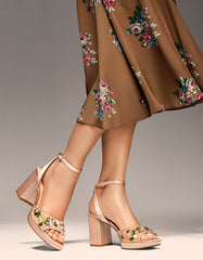 KIRRA NUDE Platform Strappy Square-Toe Block Heel